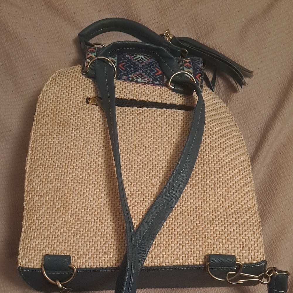 Stylish Woven Backpack With Patterned Accents - image 3